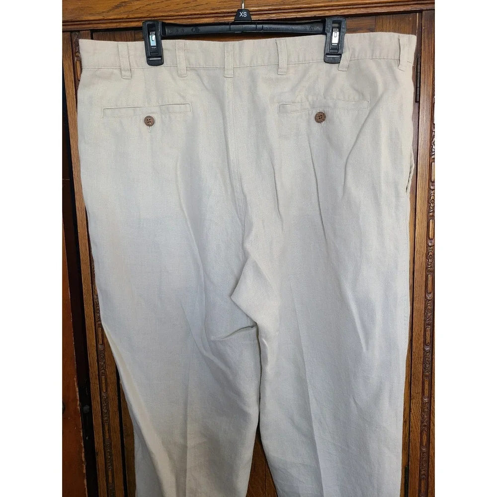 Jos. A. Bank Mens 40x32 Beige 100% Linen Flat Front Straight Leg Dress Pants